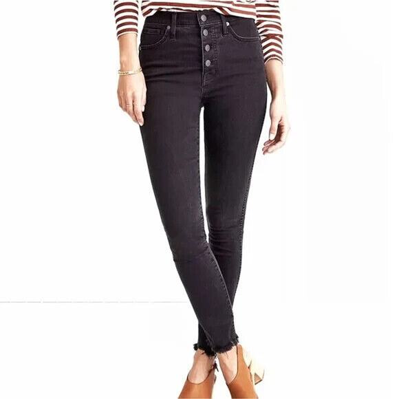Madewell Dark Gray Raw Hem 10" High Rise Skinny Jeans Button Through Edition 28 - Picture 11 of 11